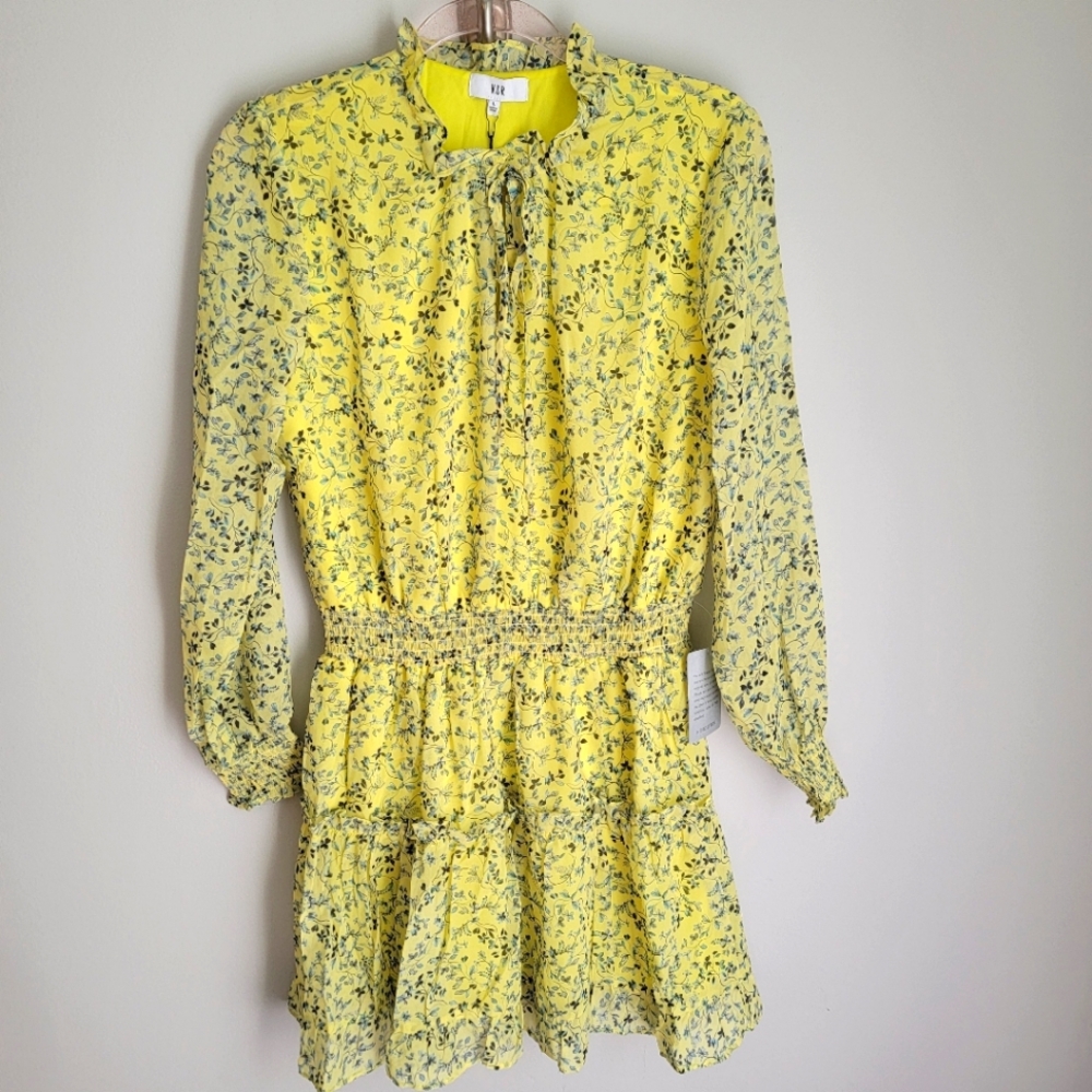 NSR Emma Yellow Floral Print Ruffle Dress NWT Size Large